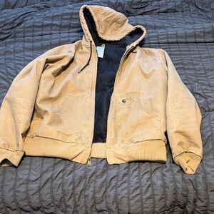Vintage!! Carhartt Men's Beige Hooded Performance Jacket